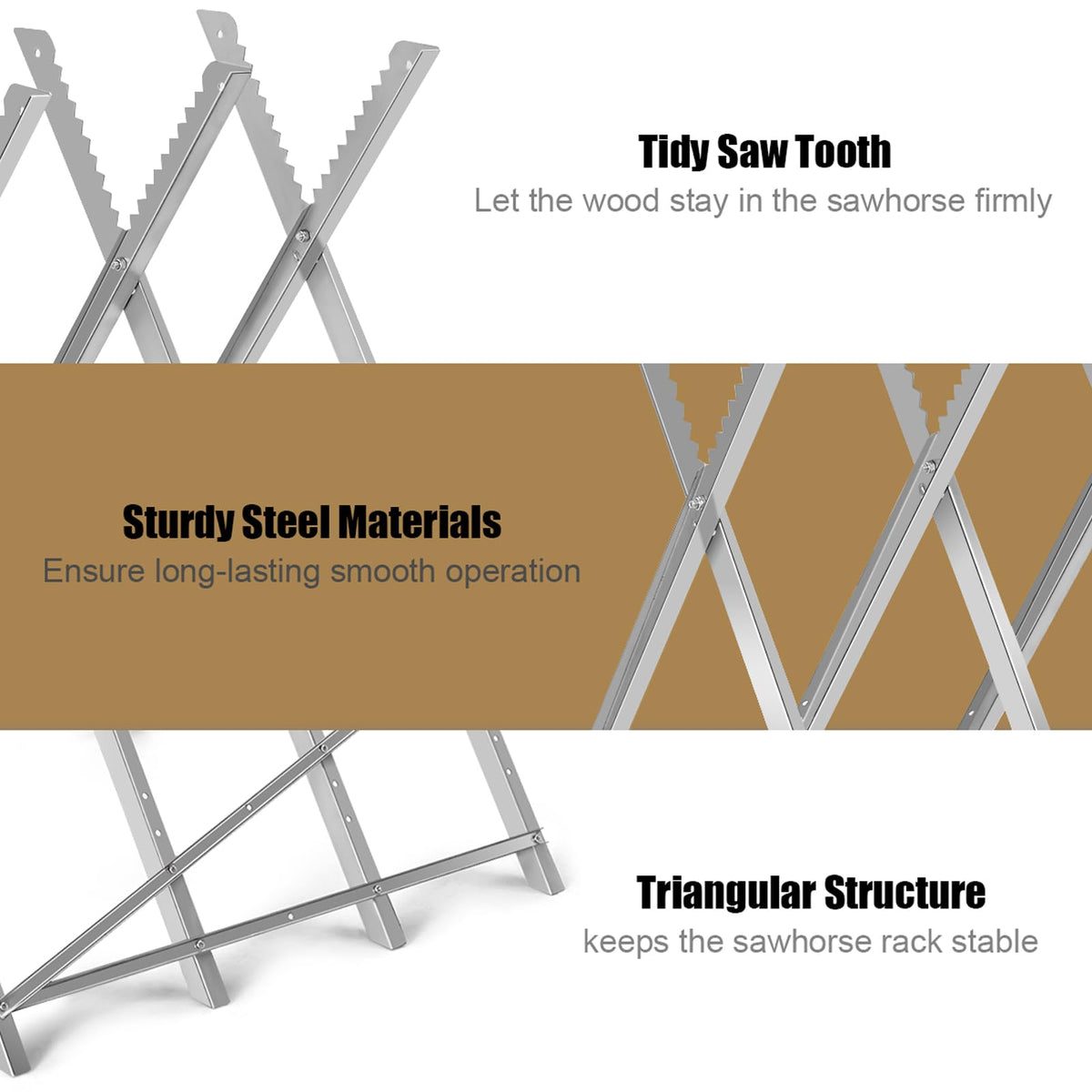Foldable Sawhorse, Heavy-Duty Metal Log Sawhorse Stand