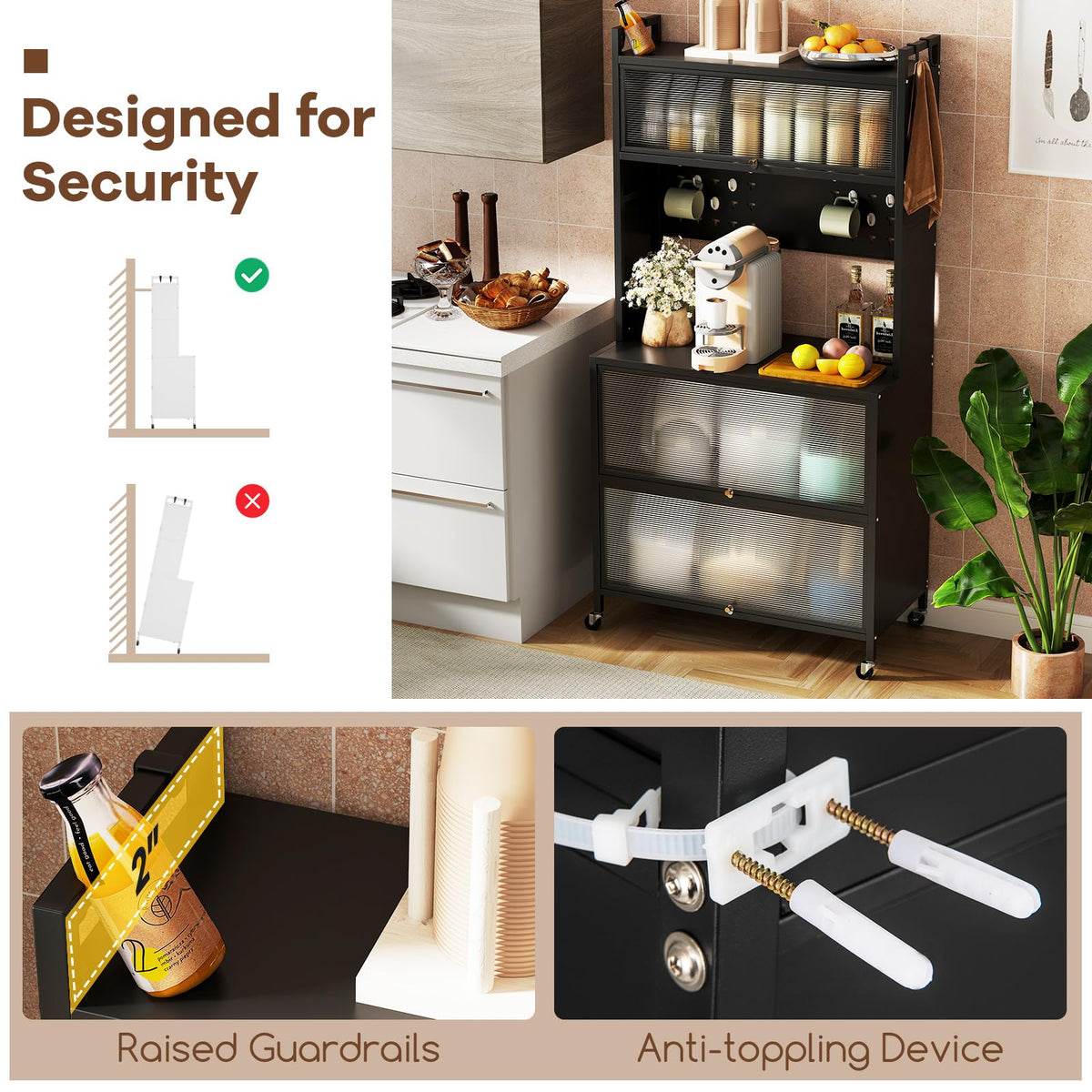 5-Tier Kitchen Bakers Rack Microwave Stand w/ Flip Door Cabinet