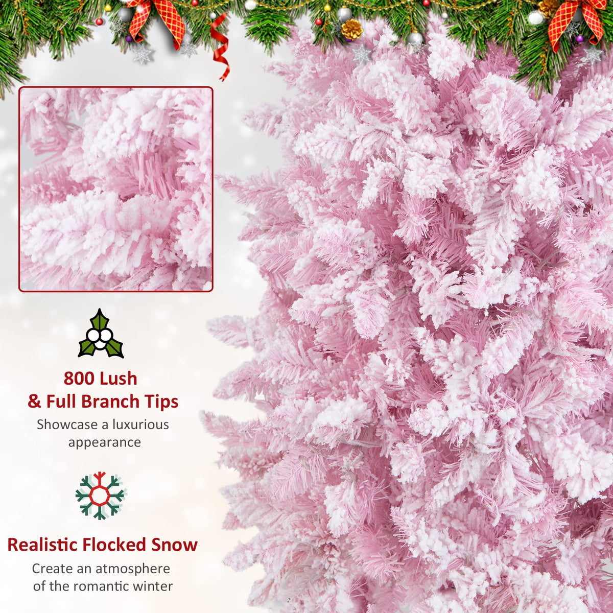 2.1M Pre-Lit Artificial Hinged Christmas Tree with 8 Lighting Modes