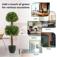 Giantex 100cm Artificial Boxwood Topiary Ball Tree, Faux Double Ball Boxwood Plant with Cement-Filled Plastic Pot