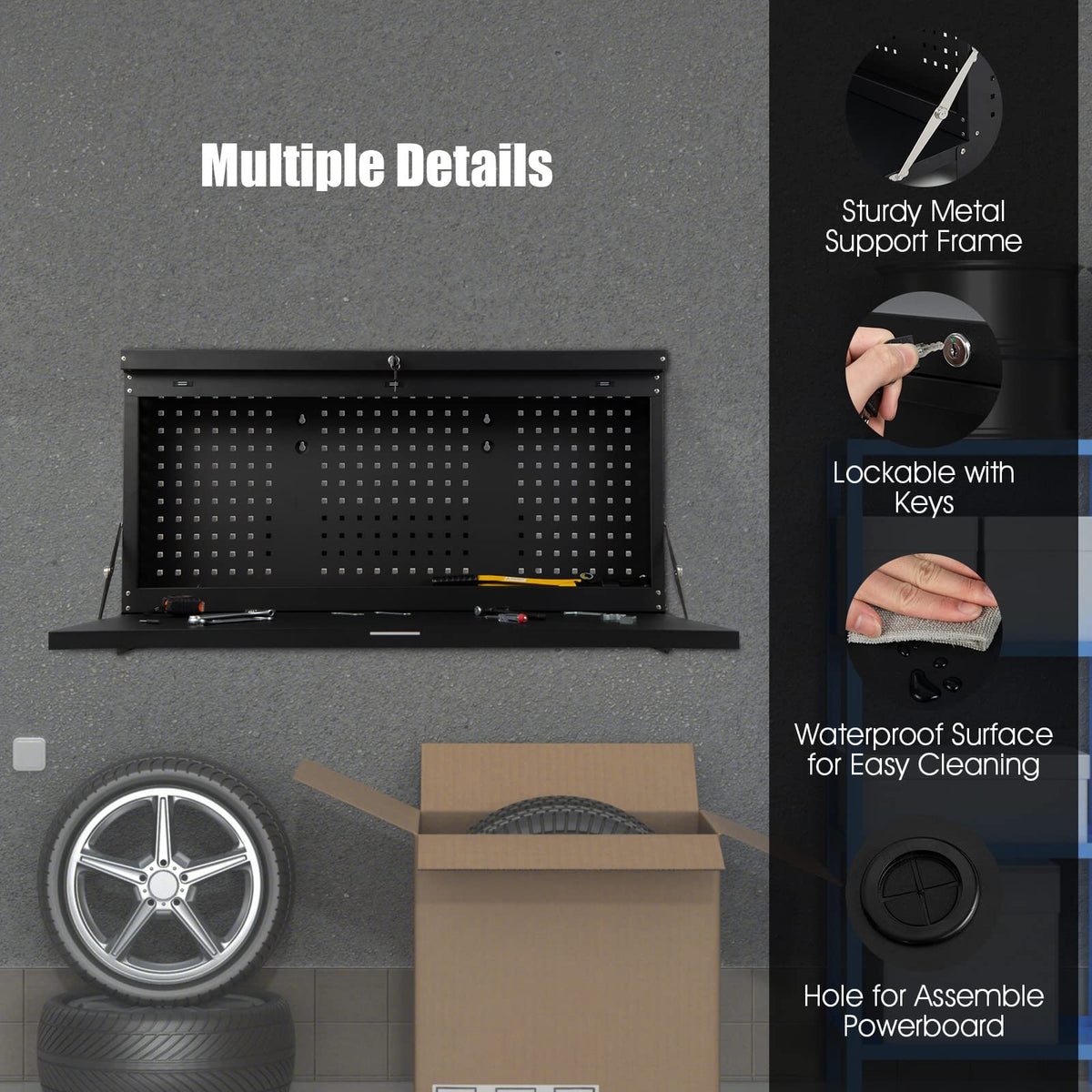 2-in-1 Wall Control Pegboard Tool Organizer with Large Tabletop for Garage