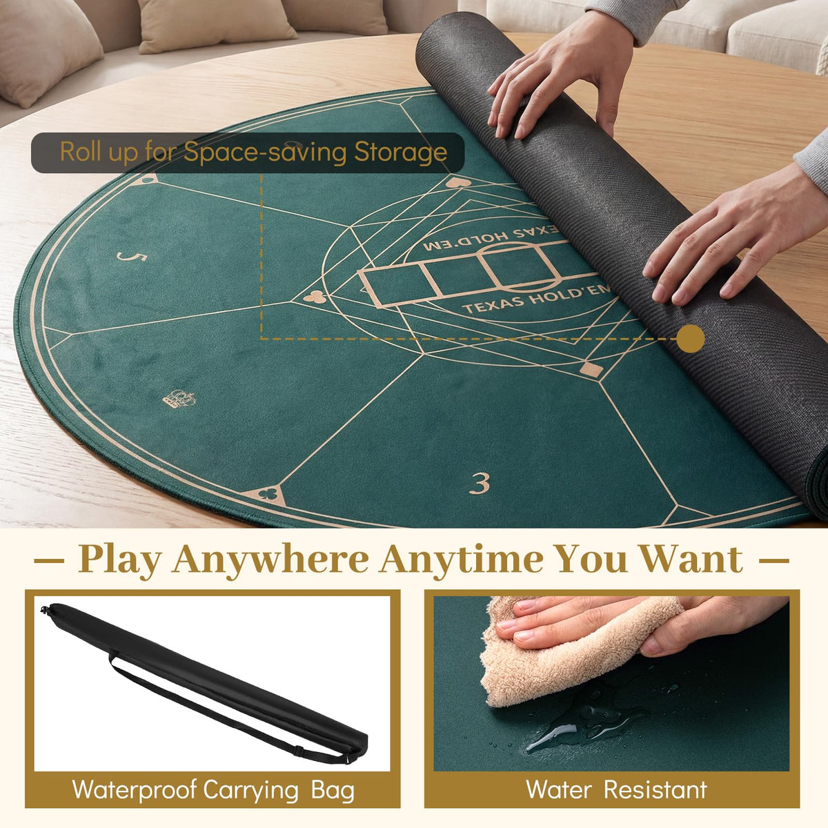 Round Poker Mat for Texas Hold'em 100 cm/120 cm/140 cm