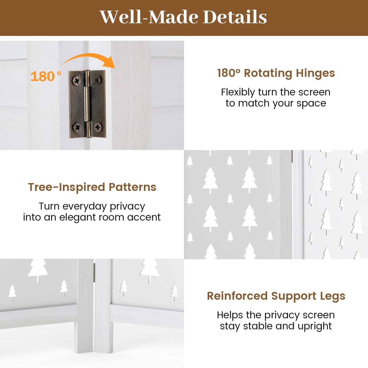 170cm Tall Wood Room Divider with 4/6 Panel