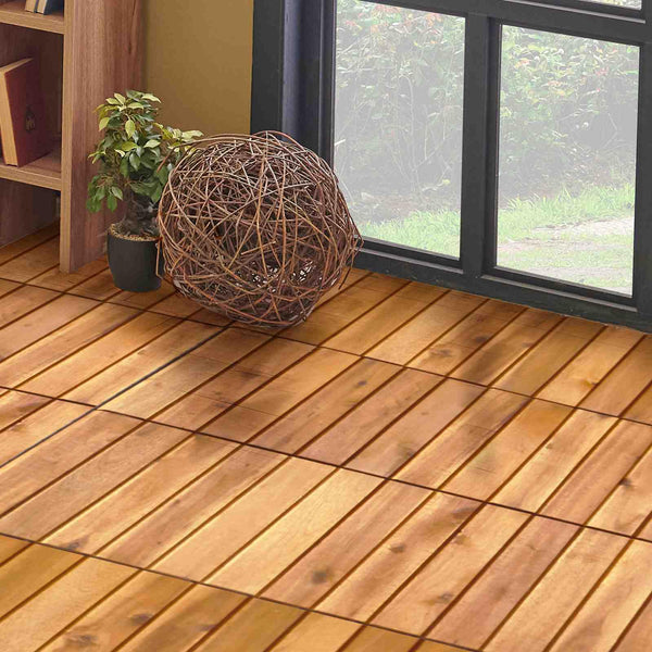 27 Pieces Acacia Wood Interlocking Patio Deck Tile Indoor Outdoor