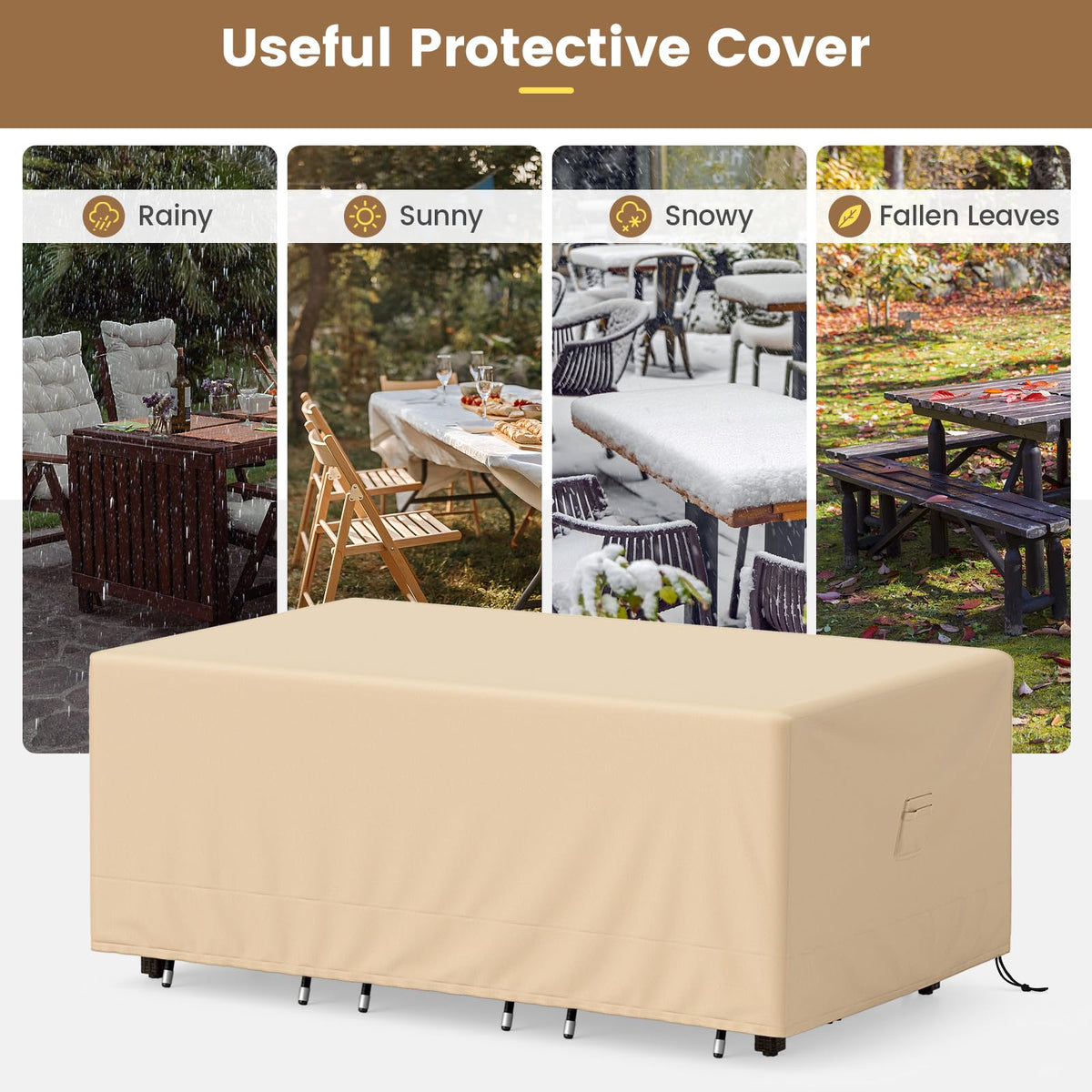 Patio Furniture Cover 420D Oxford Fabric Outdoor Table Set Cover with Padded Handle