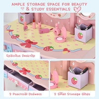 Kids Princess Vanity Table & Chair Set with 360° Rotating Mirror
