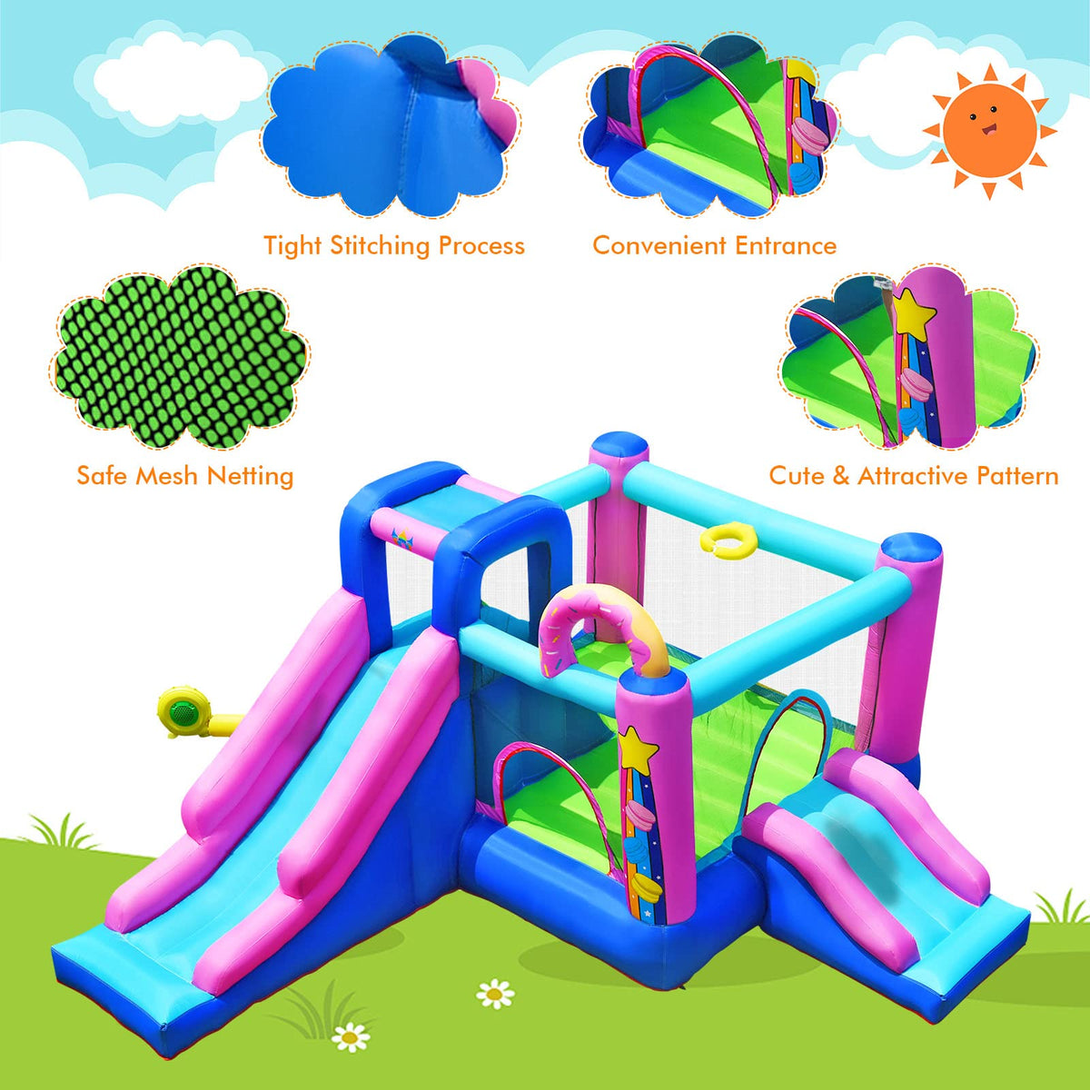 5 in 1 Kids Jumper Bouncer w/2 Slides, Jumping Area, Climbing Wall (Without Air Blower)