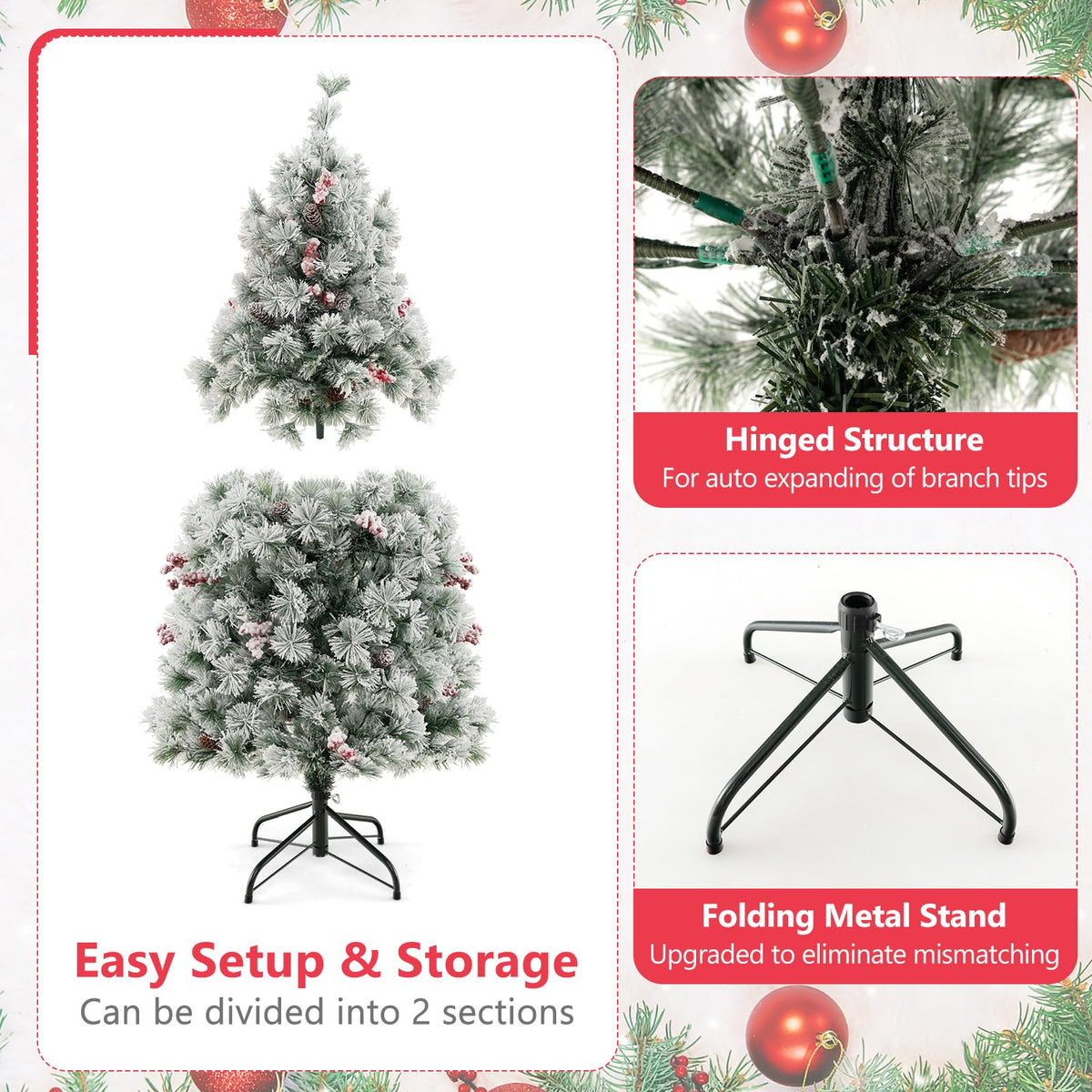 1.4M Hinged Flocked Christmas Tree with Pine Needles
