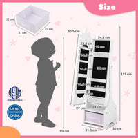 Kids Jewelry Cabinet with Full-Length Mirror and Foldable Drawer
