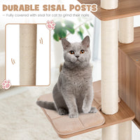 Modern Cat Tree for Indoor Cats, Multi-Level Tall Cute Cat Tree with 2 Top Plush Perches