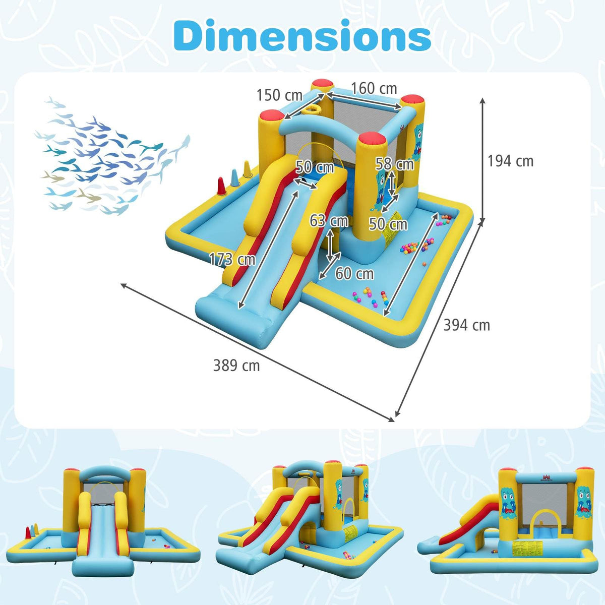 Inflatable Bounce House, 7-in-1 Giant Bouncy Castle with Slide, Tunnel, Basketball Hoop & Ring-toss Game (without Blower)