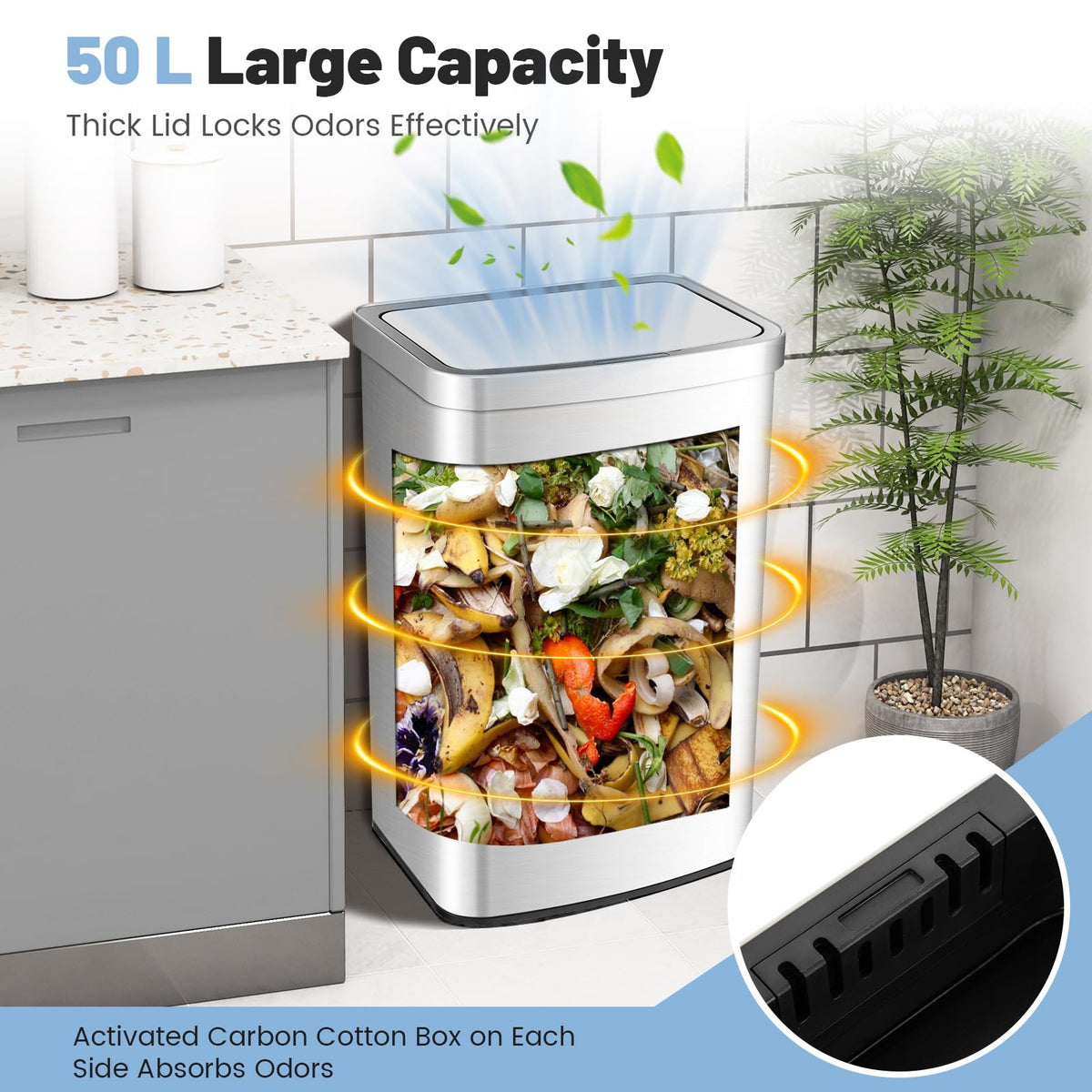 Giantex 50L Automatic Trash Can, Rectangular Infrared Motion Sensor Garbage Can