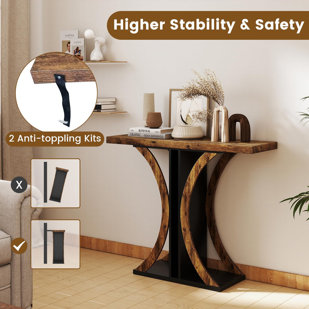 Lobby Rectangular Entry Table Console Table Rectangular Entryway Table with Geometric Frame – Giantex.au