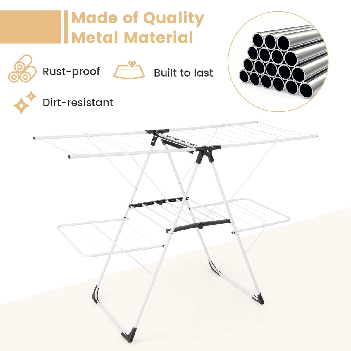Giantex Folding Clothes Drying Rack, 2-Tier Metal Laundry Drying Rack ...