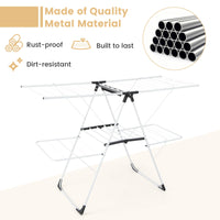 Giantex Folding Clothes Drying Rack, 2-Tier Metal Laundry Drying Rack Laundry Drying Rack with Height-Adjustable Wings