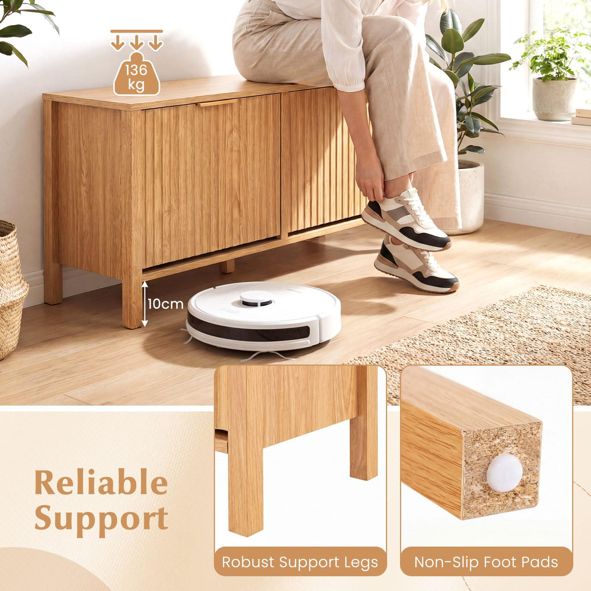 100CM Shoe Storage Bench, Narrow Wooden Entryway Bench with 2 Flip Drawers