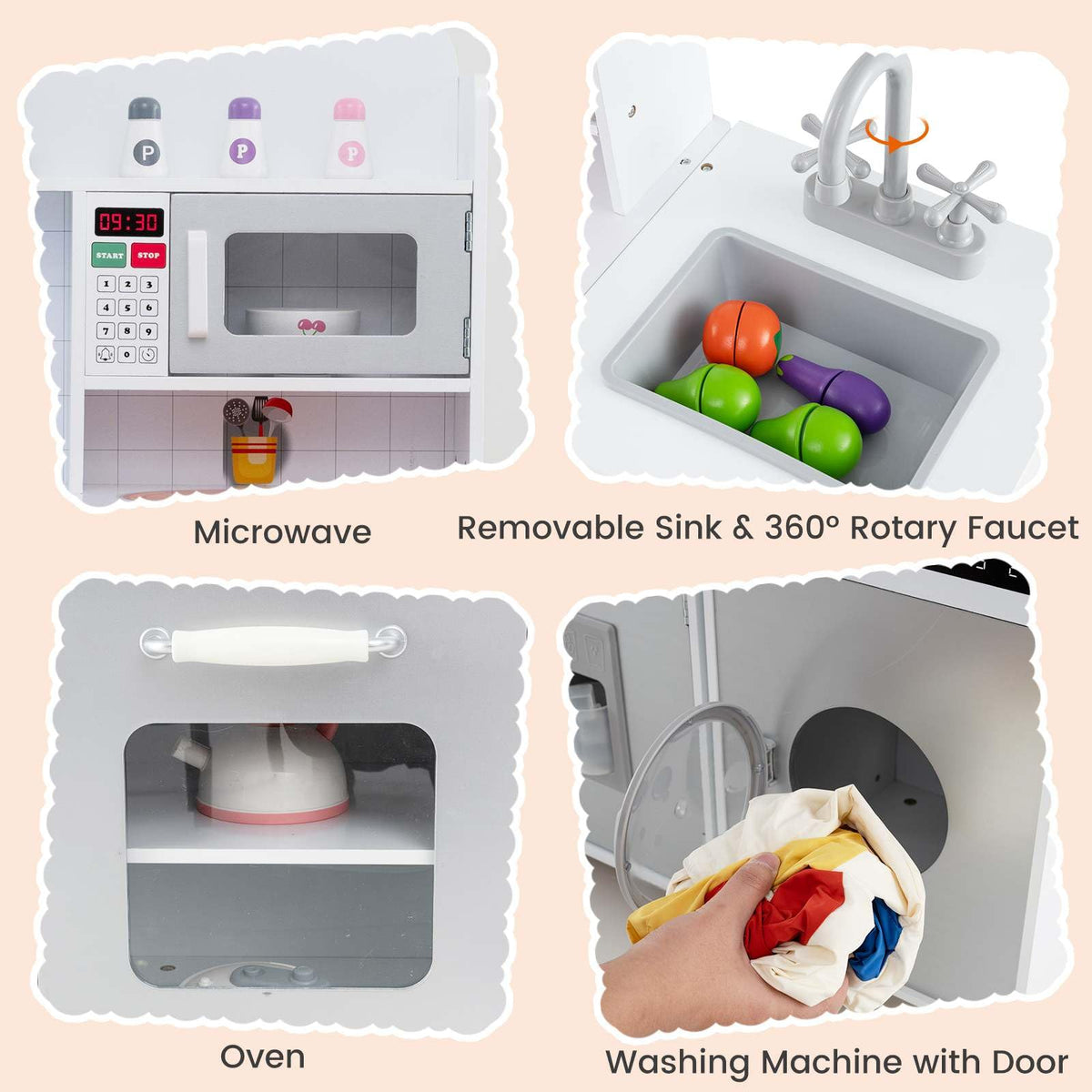 Modular Kids Kitchen Playset with Range Hood and Washing Machine