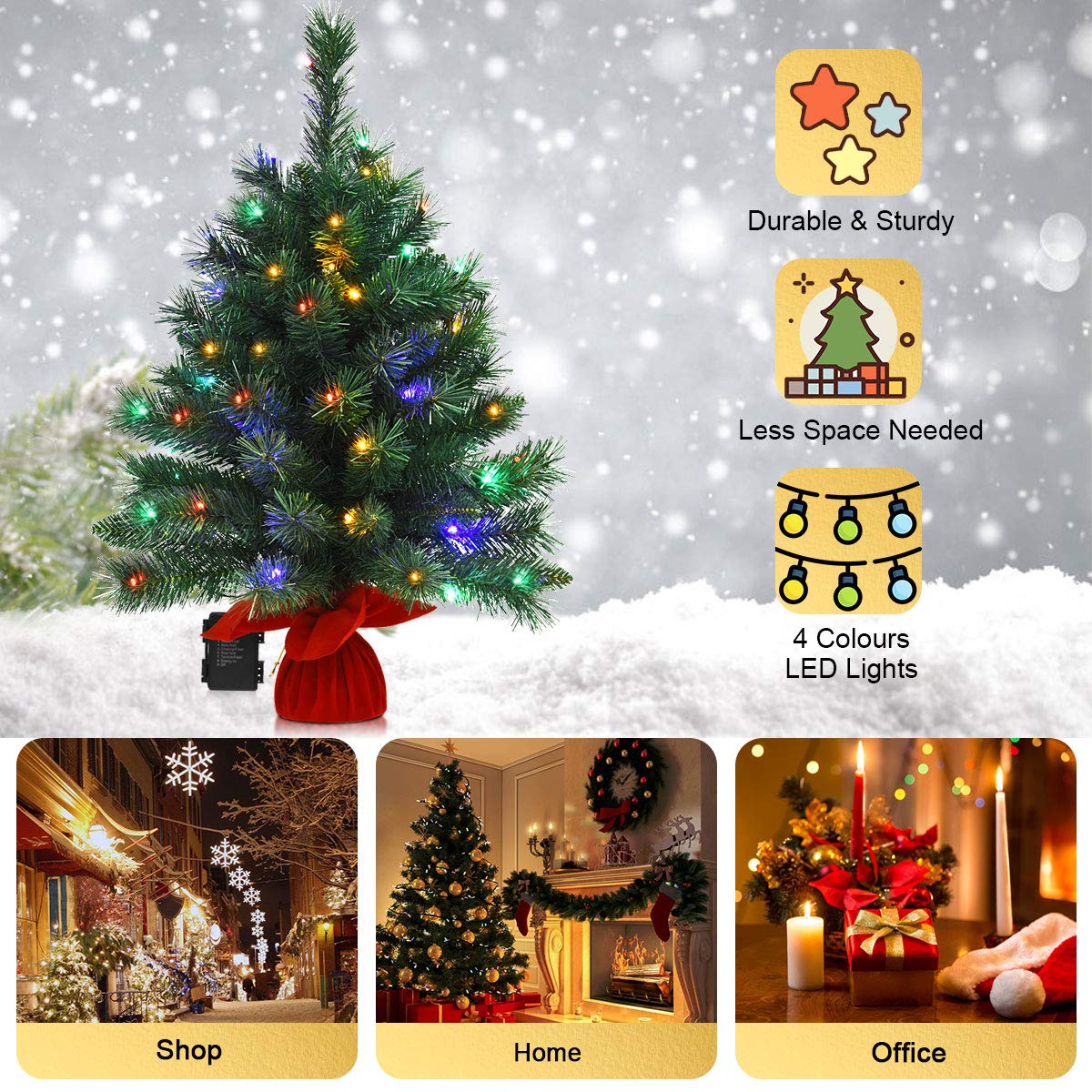 66cm Pre-Lit Tabletop Christmas Tree with 8 Flash Modes for Home Party
