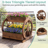 Wood Wagon Planter 2-Tier with 3 Growing Boxes and Wheels