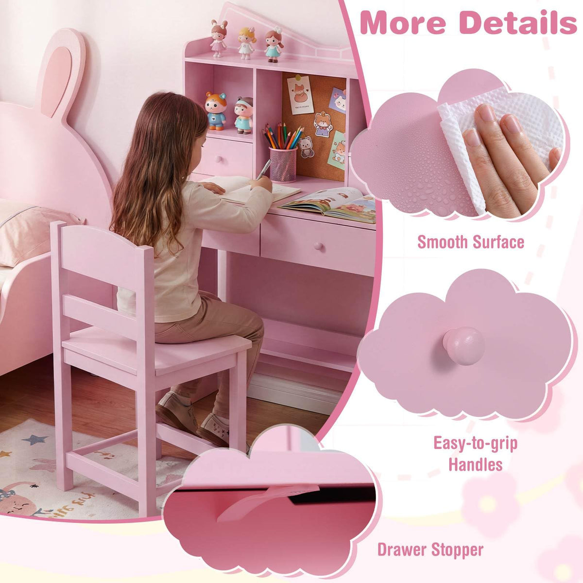 Kids Study Desk with Chair, Children Writing Table and Chair Set