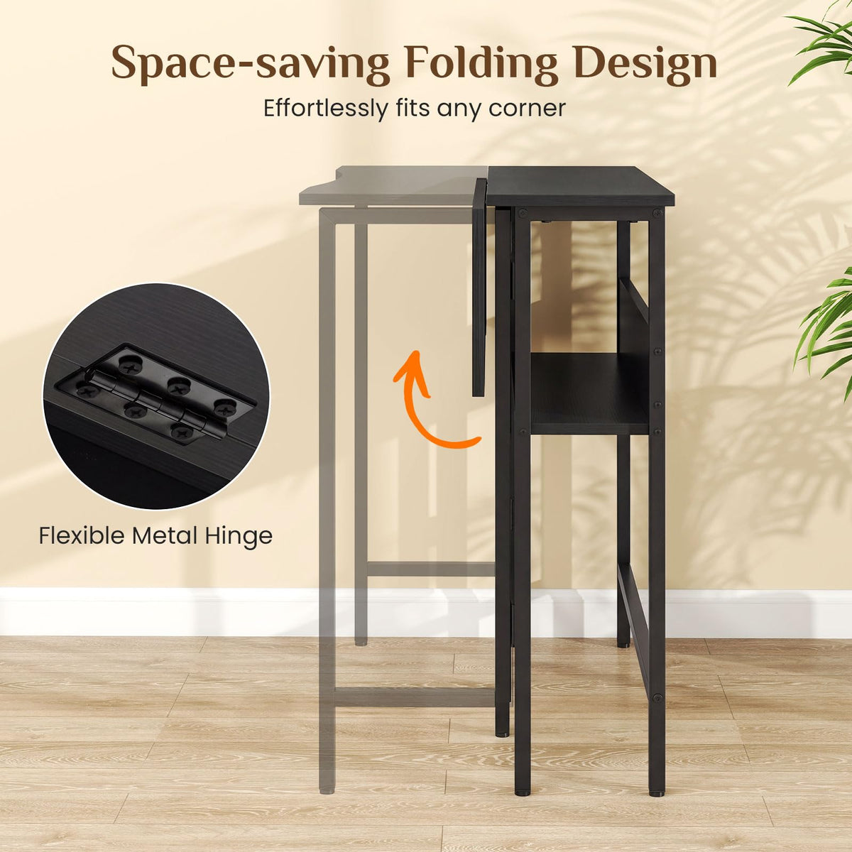 Giantex 80cm Small Folding Computer Desk w/Storage Shelf, Drop Leaf