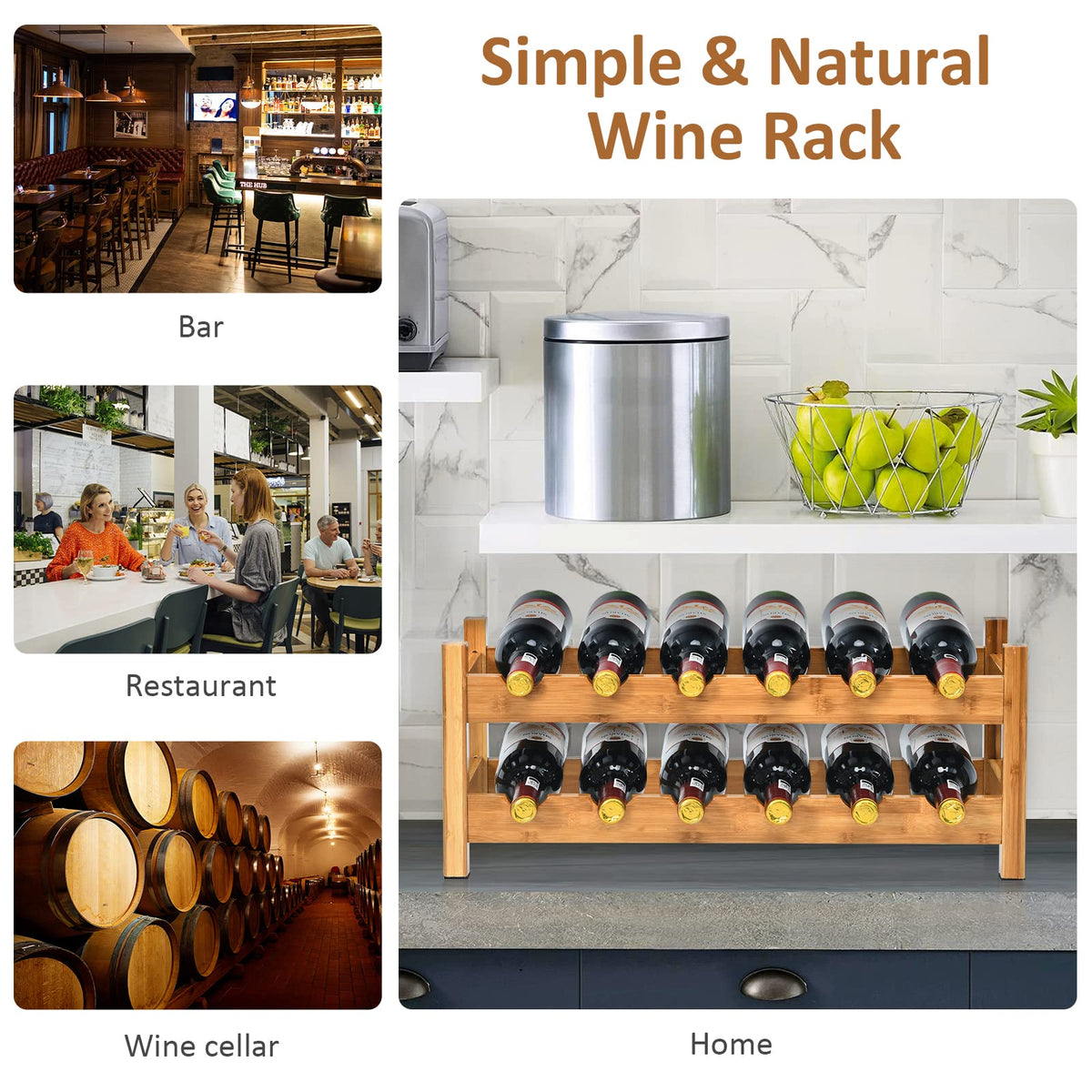 Giantex 2-Tier Wine Rack, Bamboo Wine Display Storage Shelf w/ Arc Design, Natural