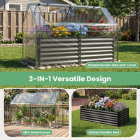 183 x 91 x 122cm 2 Roll-up Windows Metal Raised Garden Bed with Cover and Planter Box for Vegetables