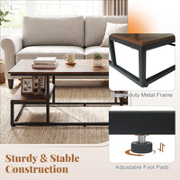 Rectangle Center Table with Open Shelves and Metal Frame for Living Room