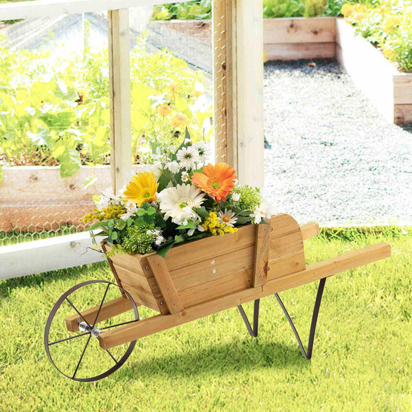 Wooden Wagon Planter, Small Wheelbarrow Wagon Flower, Indoor & Outdoor Raised Bed W/ 9 Magnetic Accessories