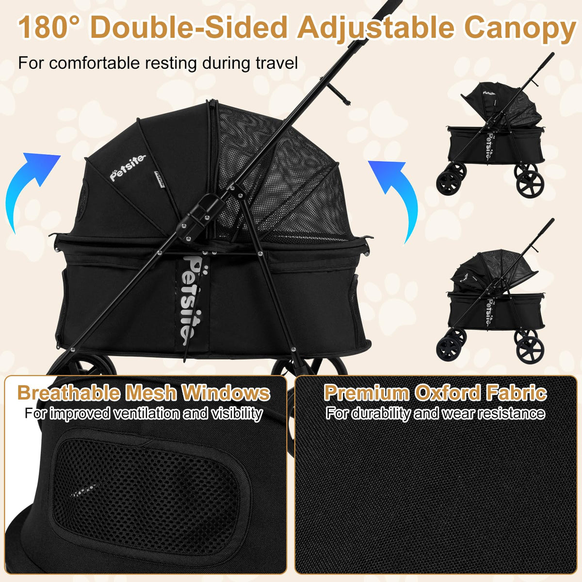 Pet Stroller for Dogs with 360 Swivel Wheels and One Step Brake