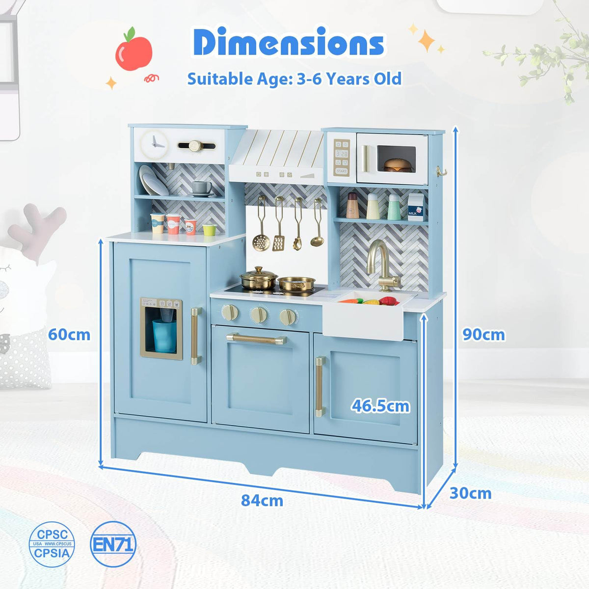 Kids Kitchen Playset, Wooden Pretend Play Kitchen