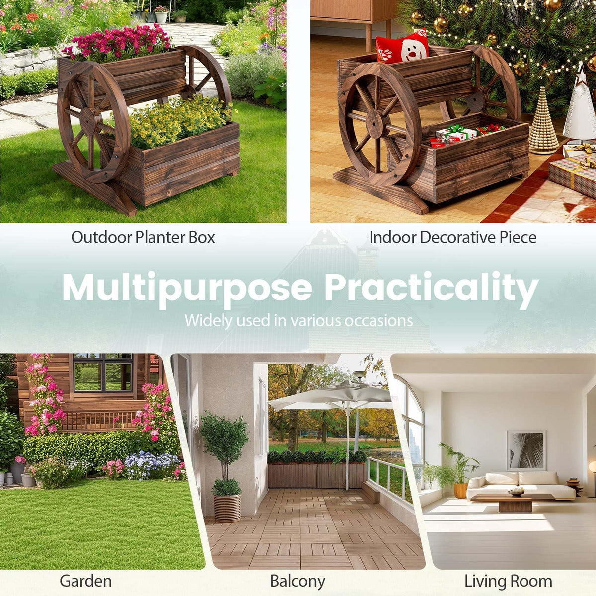 2-tier Raised Garden Bed with Drainage Holes and Wheels