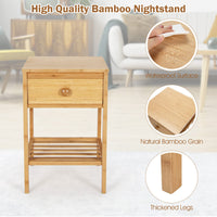 Giantex Bamboo Nightstand, Bedside Table w/Drawer & Open Shelf