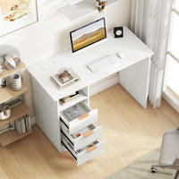 108cm Computer Desk Writing Workstation Home Office w/ Drawer Power Outlet White