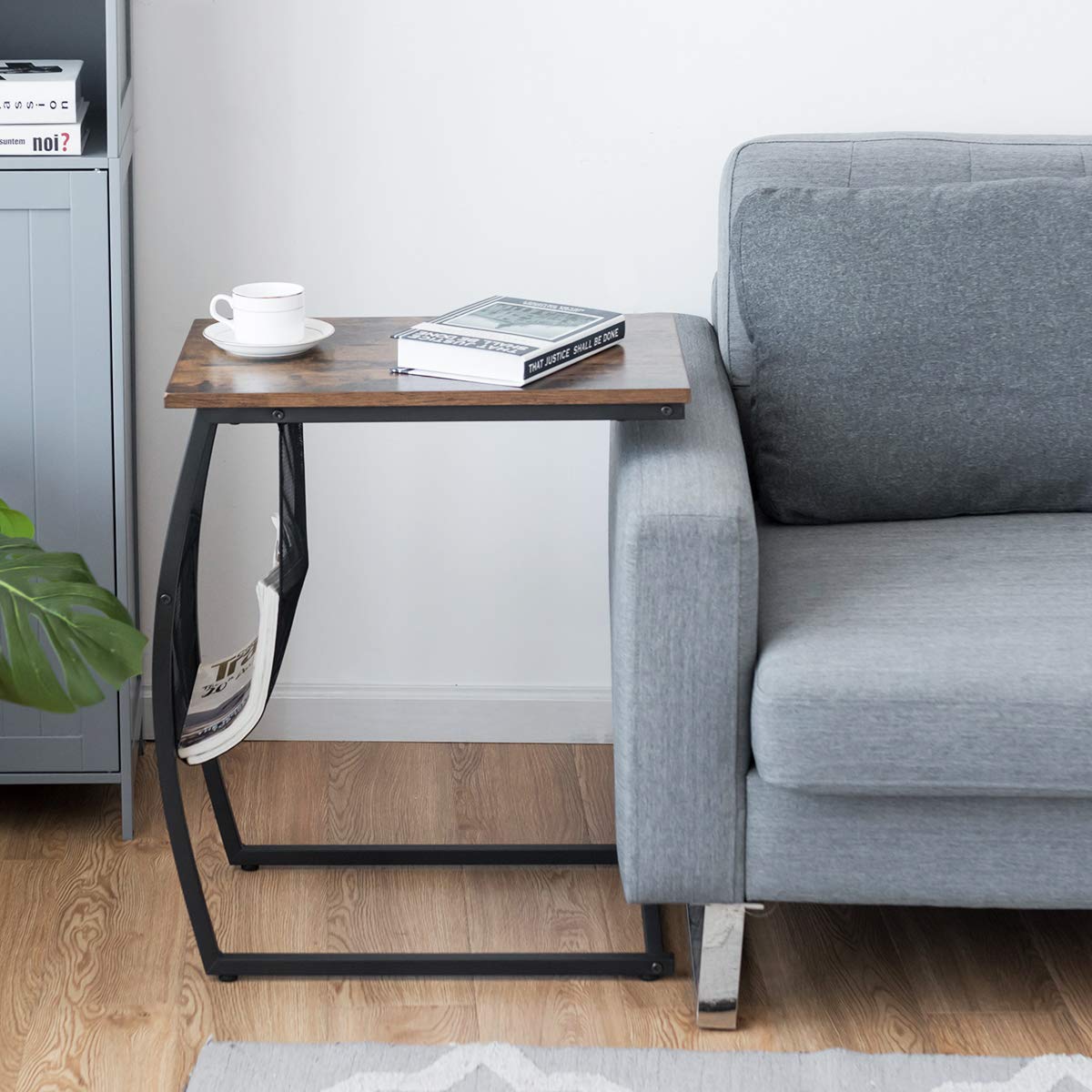 Giantex C-Shaped End Table with Side Pocket