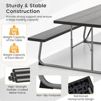Folding Picnic Table with 2 Benches with Metal Frame and All-Weather HDPE Tabletop