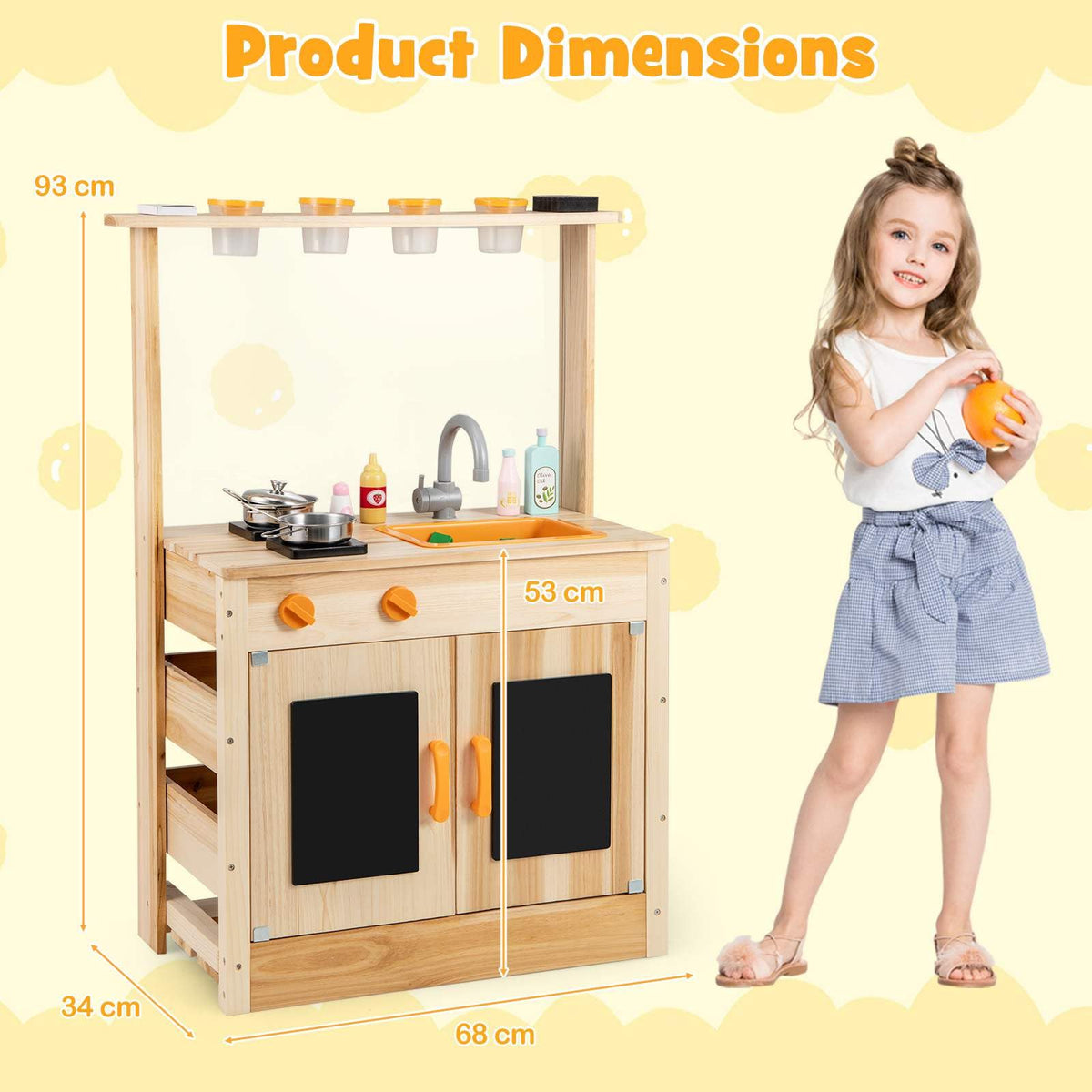 Mud Kitchen for Kids, Fir Wood Kitchen Playset with Planting Pots, Cookware, Stoves, Faucet, Sink & Blackboards