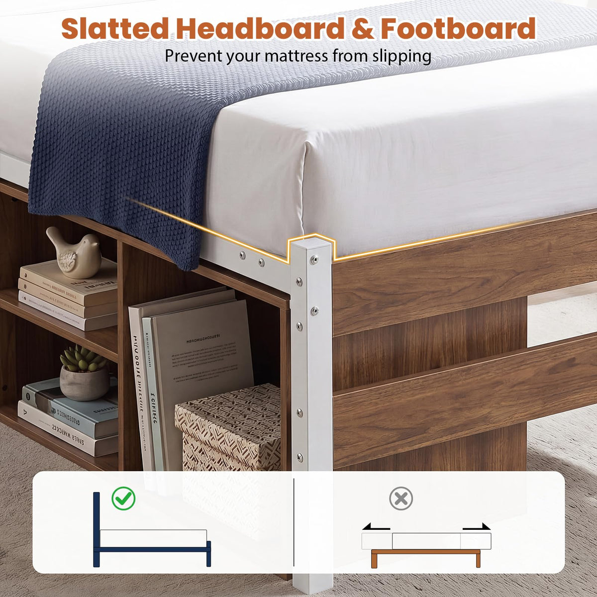 Giantex Single Size Metal Bed Frame w/3 Drawers & Storage Cubes, Industrial Platform Bed
