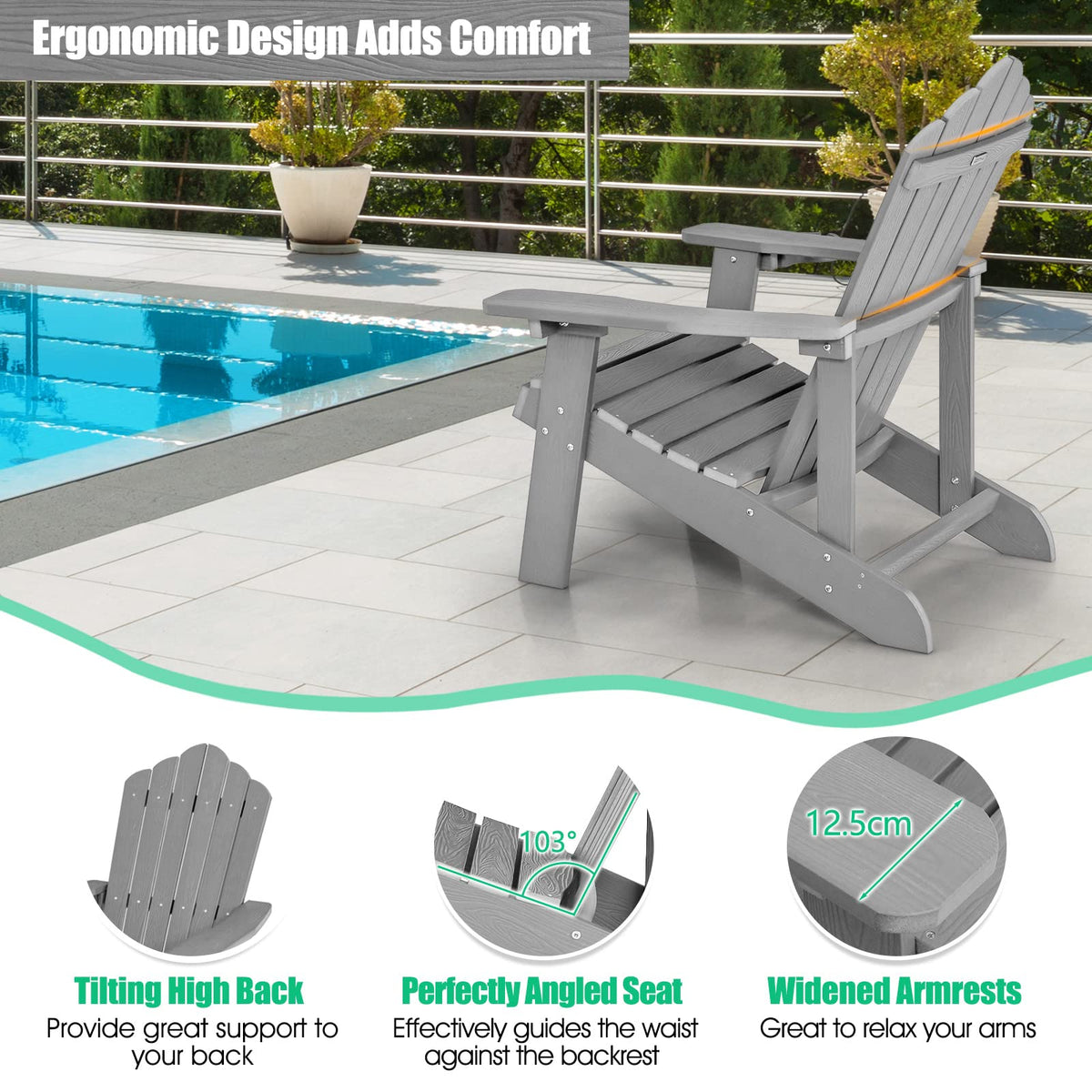 All-Weather Adirondack Chair with Cup Holder for Patio