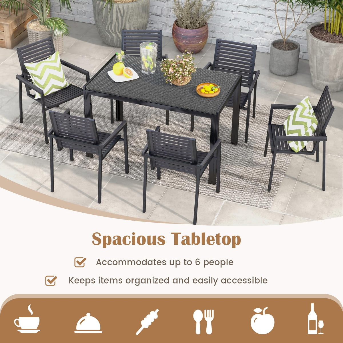 Patio 1.2 M Wicker Dining Table for 6 Rectangular Table with Rattan Tabletop