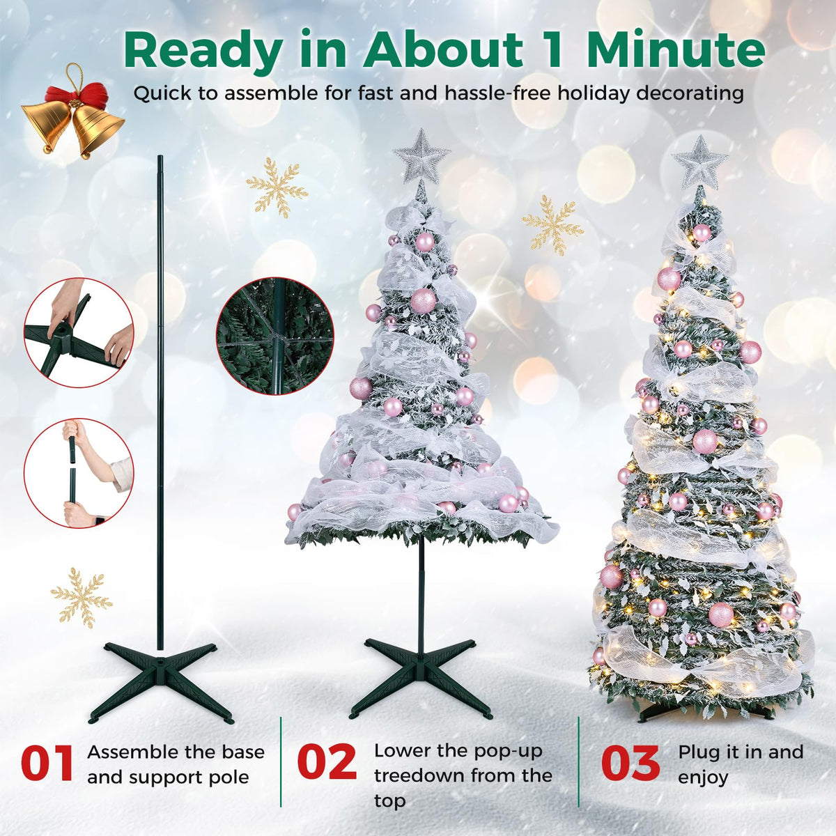180cm Pre-Lit Pop up Christmas Tree w/ 140 LED Lights