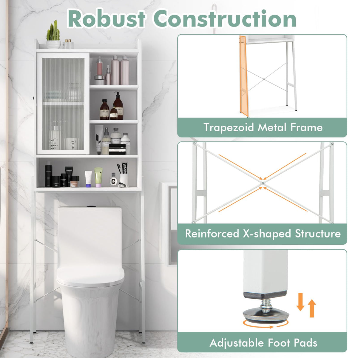 Giantex Over The Toilet Storage Cabinet, Bathroom Space Saver with Sliding Acrylic Door & Metal Frame