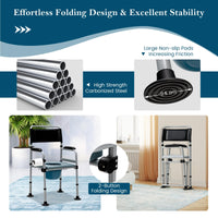 Folding Bedside Commode Chair Height Adjustable with Padded Seat and Backrest