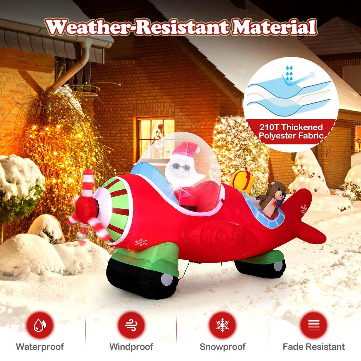 2.2m Christmas Inflatables Airplane with Gift Boxes and Built-in LED Lights