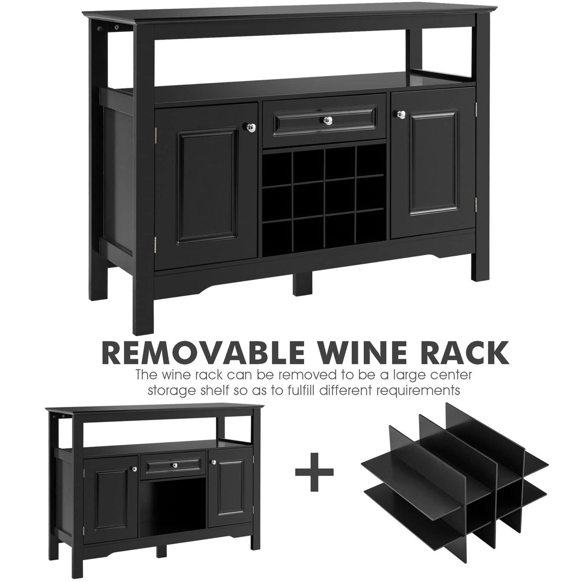 Giantex Wood Wine Cabinet, Sideboard Table with Drawer and Cupboards, Wine Bar Console Table