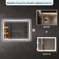 80 x 60 CM Rectangular LED Bathroom Mirror Wall-Mounted Mirror with 3-Color Dimmable Lights
