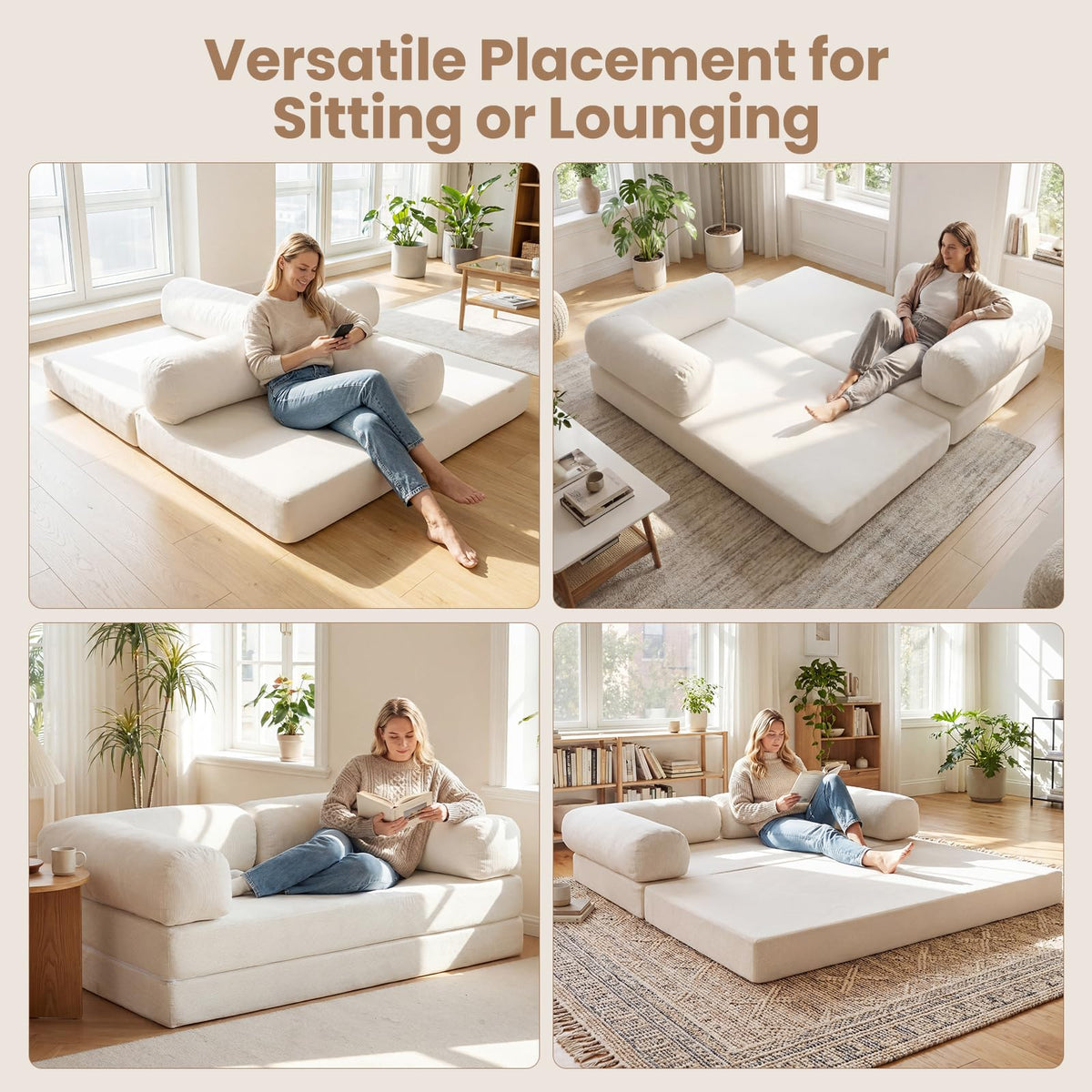 4-in-1 Folding Sofa Bed Convertible Futon Couch with Comfy Corduroy Cover