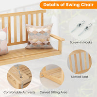 2-Seat Patio Swing Bench, Wood Hanging Porch Swing Chair W/ 2 Sturdy Hanging Ropes