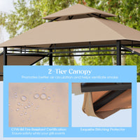 413 x 122cm Outdoor BBQ Grill Gazebo W/Dual Side Awnings, 2 Side Shelves, 8 Stakes Double-Tiered