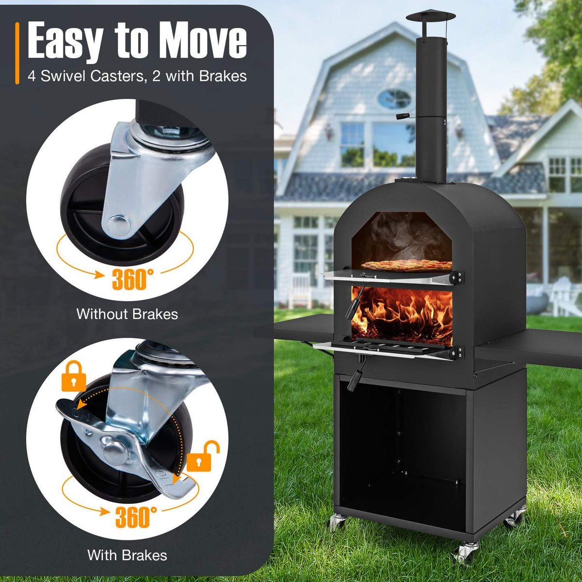 Outdoor Wood Fired Pizza Pizza Oven with Protective Cover for BBQ